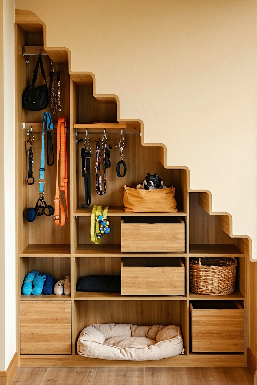 organized dog supply storage